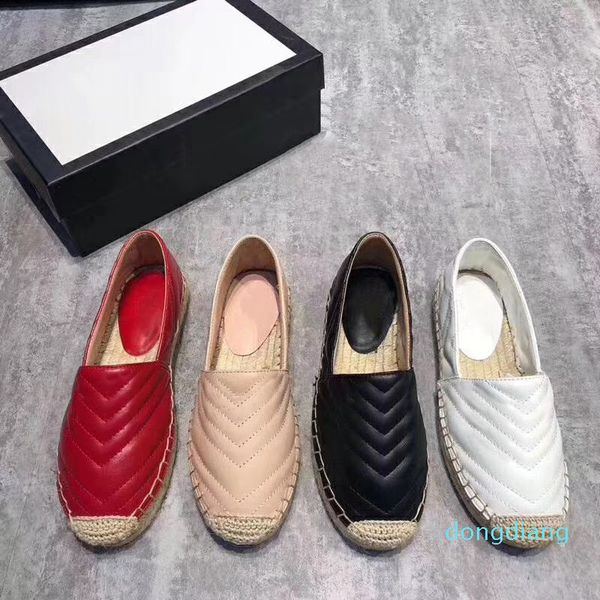 

designer-luxury women leather espadrilles loafers trainers brand real lambskin flat shoes fashion lady white calfskin platform casual shoes, Black