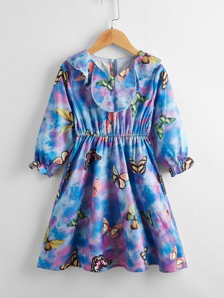 

toddler girls butterfly & tie dye print ruffle dress she, Red;yellow