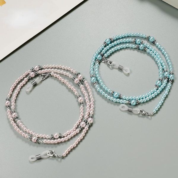 

sunglasses frames 2021 chic blue pink handmade pearl beads glasses chain holder fashion women trendy mask lanyard, Silver