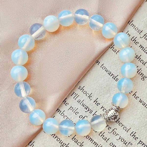 

beaded, strands korea fashion simple natural stone bracelet for women opal bead string elastic adjustable handmade jewelry, Black