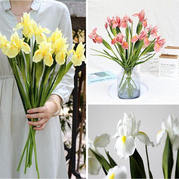 

decorative flowers & wreaths 2pcs iris artificial fake silk branch bouquet plant real touch vase wedding favors dinner home table decoration