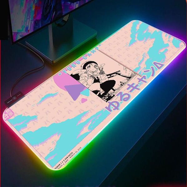 

mouse pads & wrist rests anime yuru camp calendar large pad rgb cute girl xxl lapoffice pc gaming accessories led usb mousepad