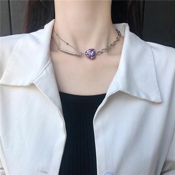 

chokers 2021 purple love necklace trendy ins net red fashion heart-shaped retro clavicle chain woman, Golden;silver