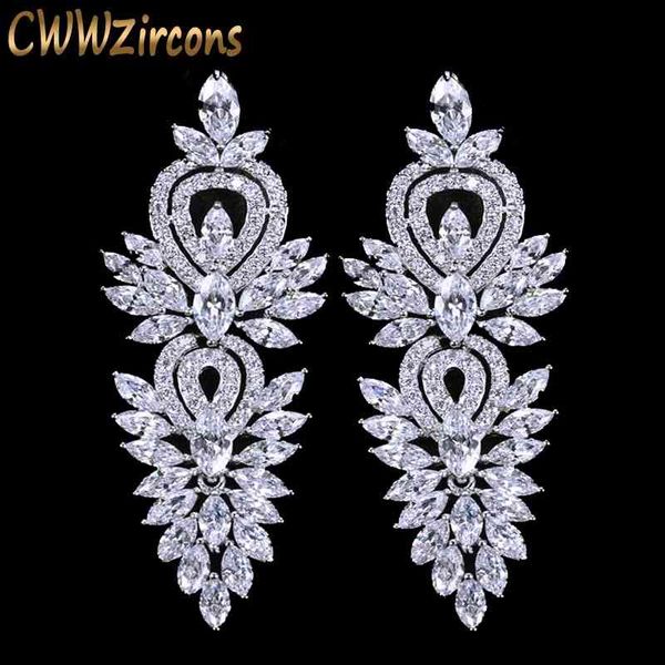 

cwwzircons vintage wedding party jewelry accessories gorgeous cubic zirconia big long luxury bridal earring for women cz309, Bronze;silver