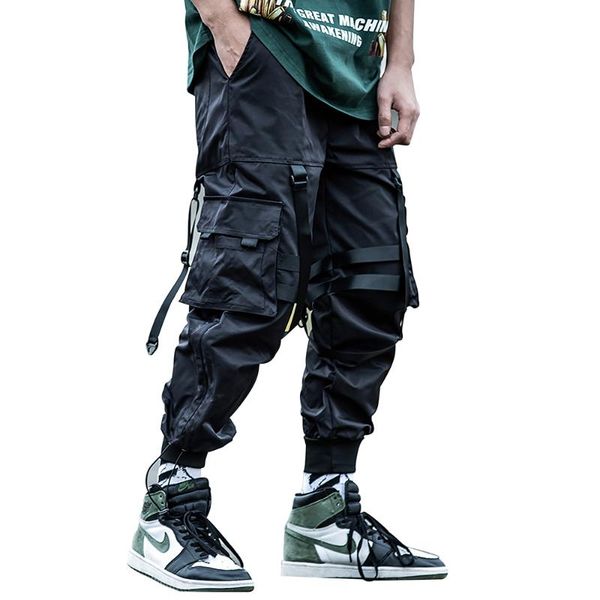 

men's pants black streetwear men jogger techwear strap cargo