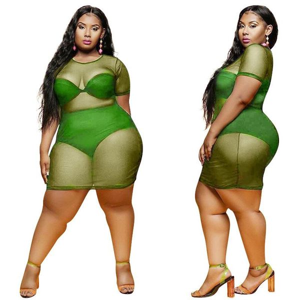 

plus size dresses clothing l-5xl for women 2021 wholesale mesh see through maxi dress club outfits summer drop, Black