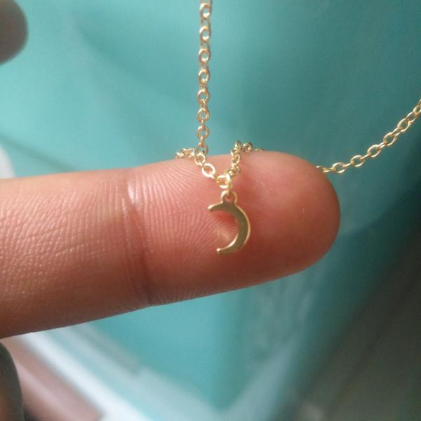 

gift little half moon necklace simple crescent eclipse small silvery star sky universe planet jewelry pendant necklaces, Silver