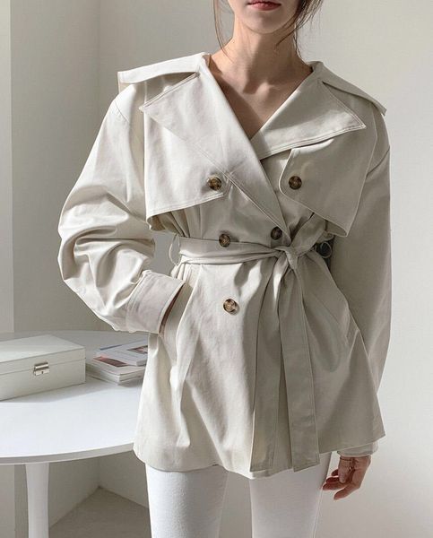 

women's trench coats navy lapel buckle trench coat for woman professional temperament female solid color short autumn jacket, Tan;black