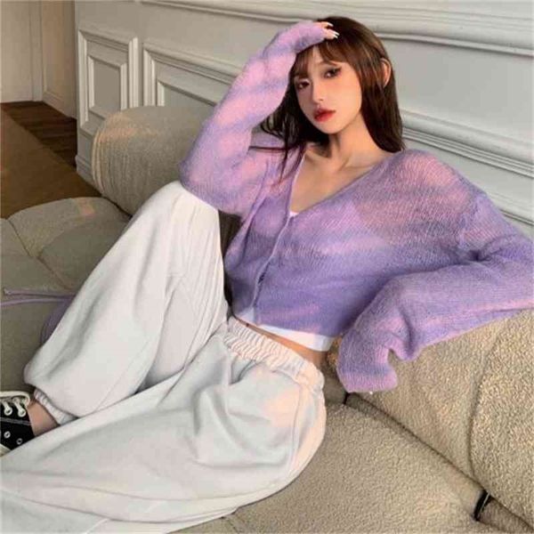 

korobov new fashion women cardigans summer thin long sleeve sweaters streetwear sunscreen v neck mohair sueter mujer 210430, White