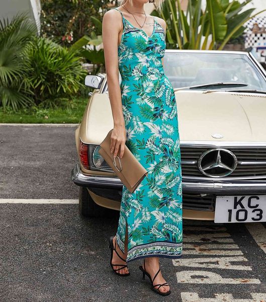 

tropical print cross strap dress open back, White;black