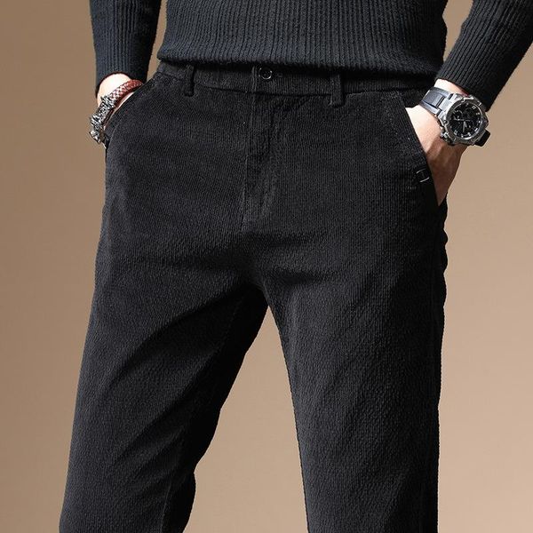 

men's pants autumn winter elastic fashion thick corduroy men business loose straight midlife jogger trousers male plus size 38, Black