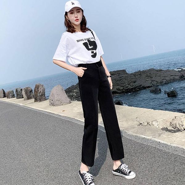 

women's pants & capris winter comfort women loose straight high waist slacks lady wide leg plus velvet female slim casual trousers m52a, Black;white