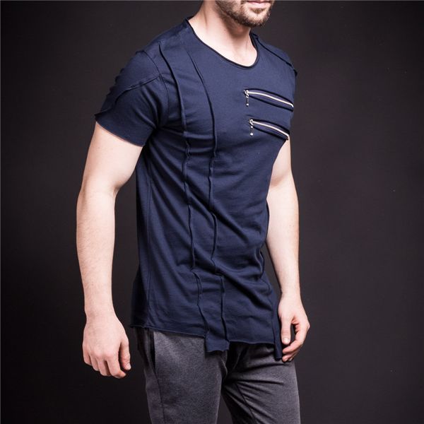 

men's t-shirts e-baihui zipper t-shirt men oversized streetwear hip hop asymmetric hem punk slim b217, White;black