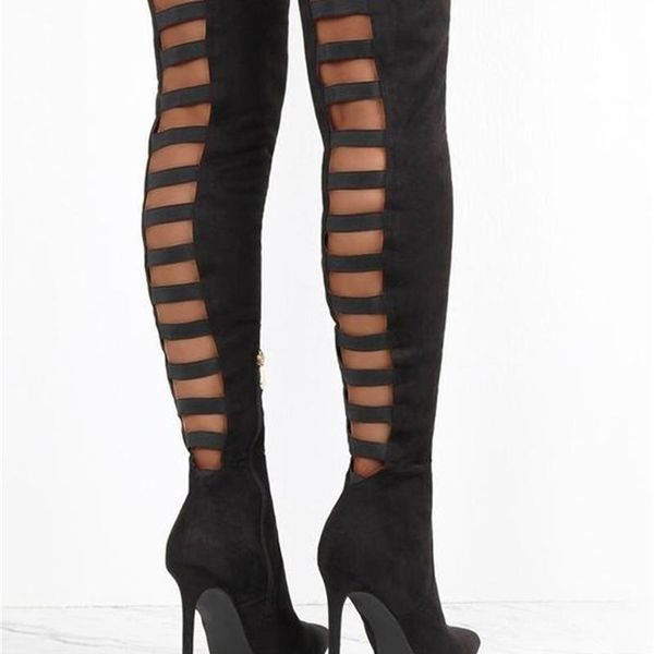 

boots 2021 black suede solid pointed hollow fashion high top