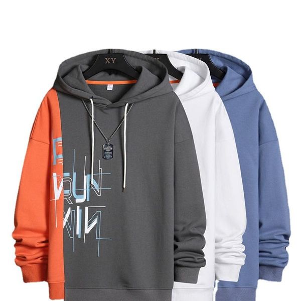

men's hoodies & sweatshirts autumn/winter 2021 spliced printed sweater loose long-sleeve fashion hooded hoodie youth casual cotton scho, Black