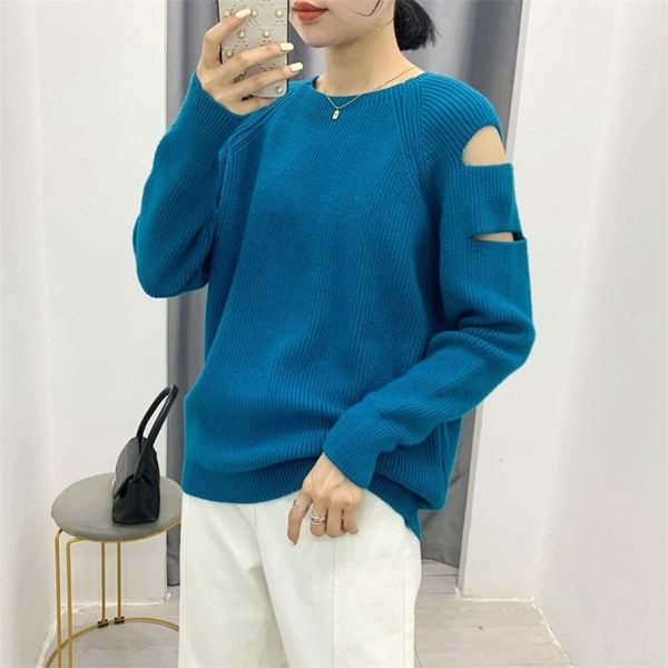 

women pullover sweaters wool fashion hollow thick sweater o-neck casual long sleeve pull female england style outwear coat 210422, White;black