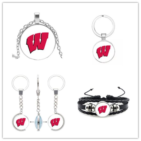 

charm bracelets university sport bracelet football wisconsin charms badgers mountaineers keychains necklace jewelry for man woman fans, Golden;silver