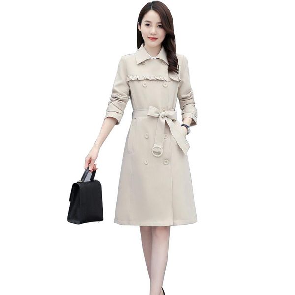 

women lining trench coat female spring autumn windbreaker lady casual fashion femme mid-length b675 women's coats, Tan;black