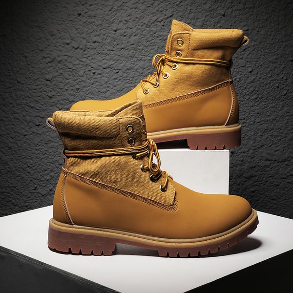 

new mens martin boots ladies fashion leisure motorcycle boots neckline folding waterproof couple bare feet trend shoes 45, Black