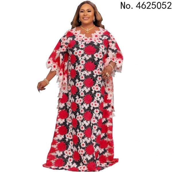 Vestuário étnico Africano Maxi Vestido para Mulheres 2021 Dashiki Moda Solto Bordado Longo Roupas Elegantes Lace Vestidos