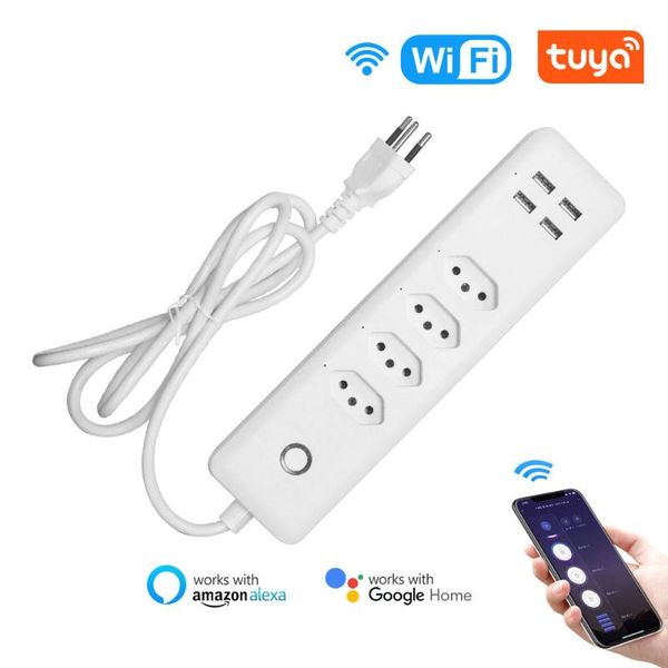 

smart home control brazil wifi power strip plug outlets type-n sockets with 4usb ports switch voice remote works alexa google