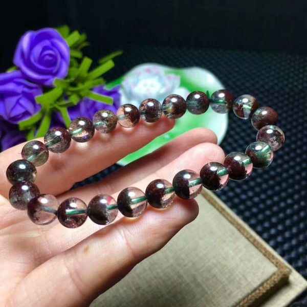 

natural red phantom ghost quartz crystal bracelet 9-8mm beaded, strands, Black