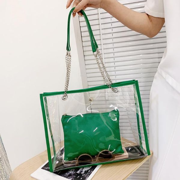 

evening bags fashion women summer transparent large capacity shoulder shopping bag casual ladies small handbags pouch 2pcs composite