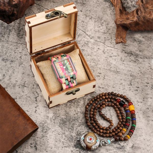 

wristwatches keller & weber color wood watch men's fashion quartz clock male retro exquisite pendant necklace gift set with wooden box, Slivery;brown