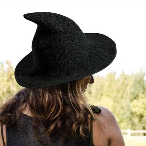 

wide brim hats hallowen hat fancy dress party costume womens witch foldable sharp large-brim crochet warm summer cap supplies, Blue;gray