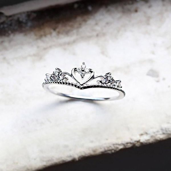

wedding rings double fair crown ring for women vintage princess hollow out love heart silver color finger fashion jewelry gifts kbr299, Slivery;golden