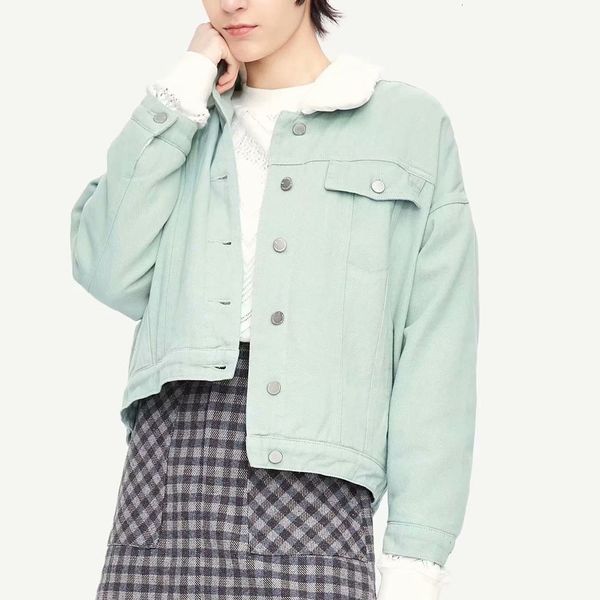 

women's jackets autumn fashion green mint plus velvet denim vintage jacket long sleeve female pocket outerwear chic 61l3, Black;brown