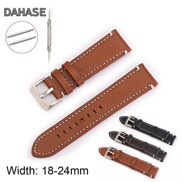 

watch bands 18 19 20 21 22 24mm litch genuine leather band retro vintage strap black silver buckle replacement watchband w pins tool, Black;brown