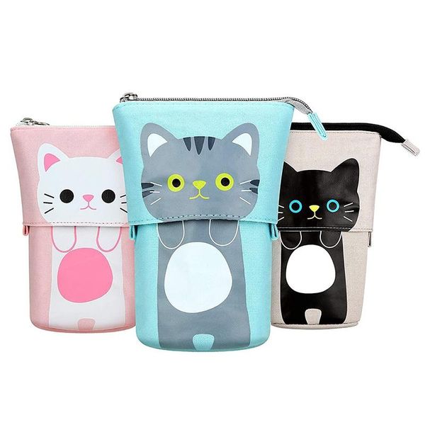 

pencil bags 3pcs stand store holder canvas cute cat organizer pouch makeup bag stationery case