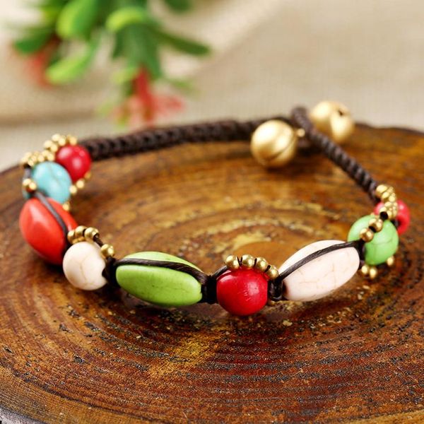 

charm bracelets thai style colorful nepal glaze beads & bangles antique copper bells original bracelet ethnic jewelry, Golden;silver