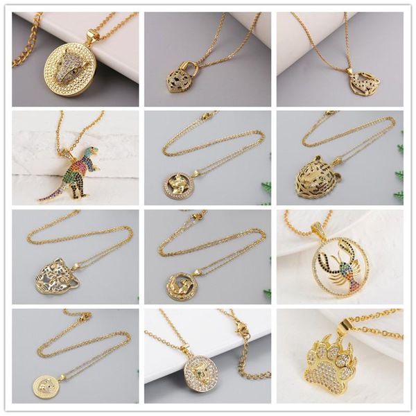 

chains necklace hollow out zircon tiger leopard female chokers electroplating real gold animal pendant chain, Silver