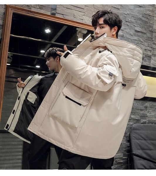 

men's down & parkas jacket mid-length white duck winter young students thick coat, Black
