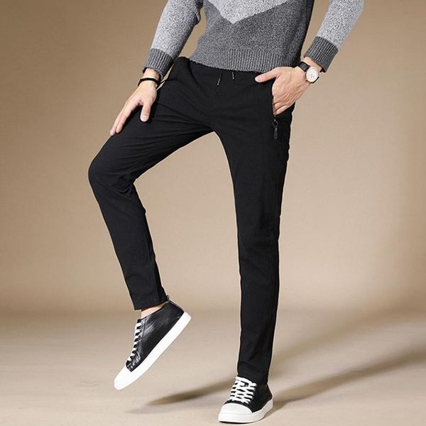 

autumn slim casual pants men's trousers large pencil thin wild belt waist tide, Black