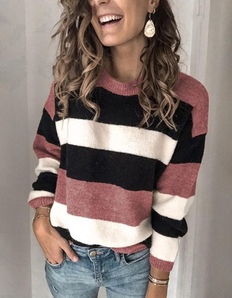

women's sweaters women autumn contrast color sweater elegant pullover long sleeve striped knitted ladies jumpers knitwear, White;black