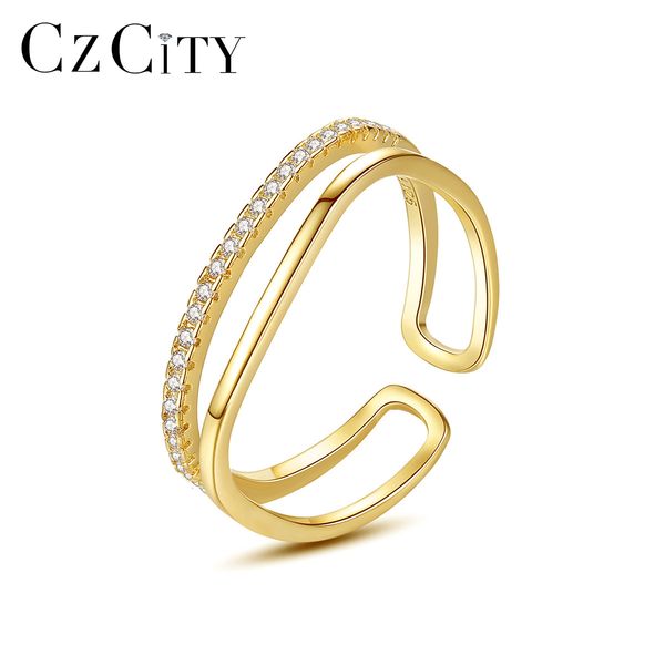 

ring s925 silver double layer small square , women's fashion personality, micro set zircon, cold wind 14k gold plated