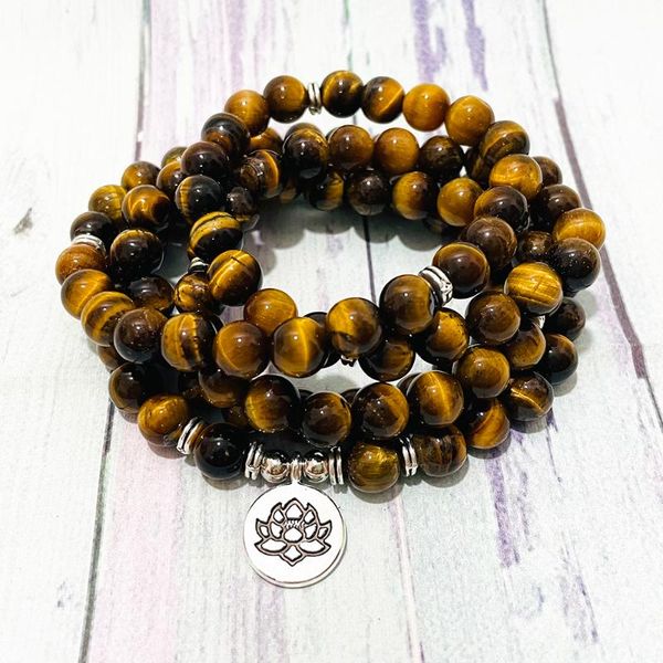

link, chain sn1534 women`s grade tiger eye energy bracelet design lotus charm yoga mala handamde meditation buddhist jewelry, Black