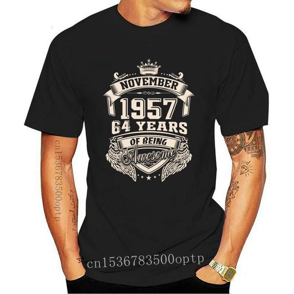 

men's t-shirts in november 1957 64 years of being awesome t shirt plus size cotton custom short sleeve t-shirt, White;black