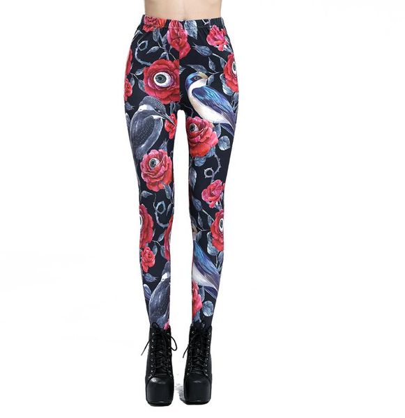

women's leggings s to 3xl women floral fitness halloween pumpkin printed blue 3 patterns, Black