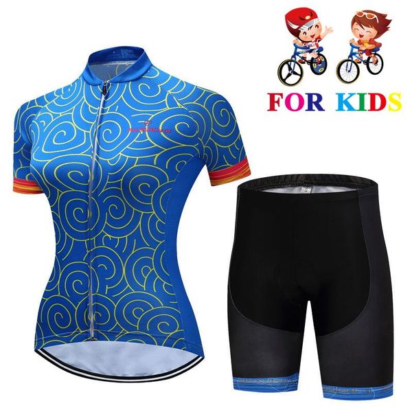 

racing sets 2021 breathable quick dry kids cycling jersey set children bike clothing girls summer short sleeve bicycle wear, Black;blue