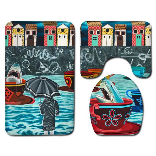 

bath mats 3pcs/set toilet set anti slip bathroom doormat absorbent pedestal rug foot mat polyester