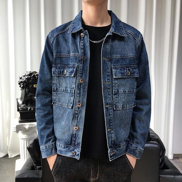 

men's jackets jean jacket men spring trend style boutique pure cotton simplicity fashion loose single-breasted design small fresh casua, Black;brown
