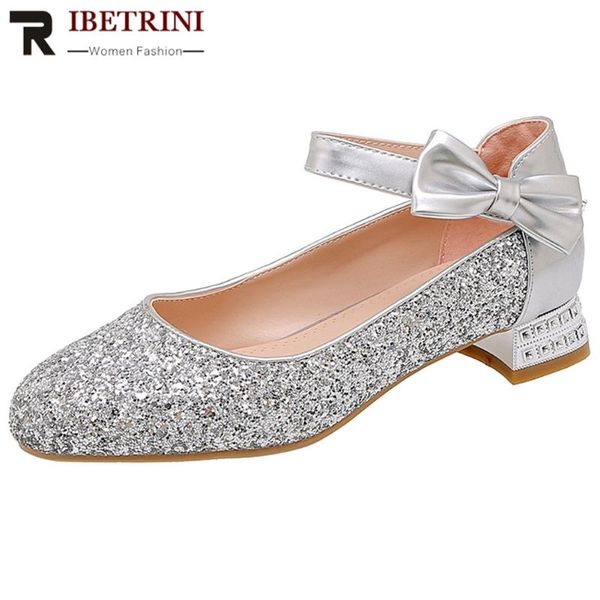

dress shoes ribetrini women golden spring bling butterfly knot med heel pumps shallow party casual, Black