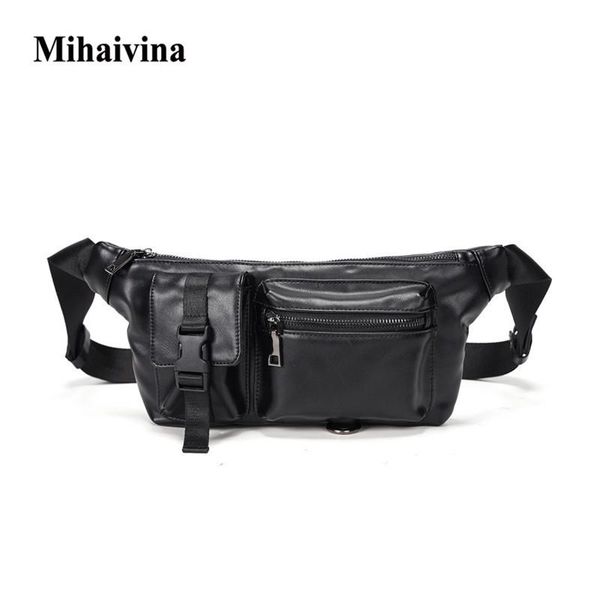 

mihaivi men waist pack chest bag shoulder belt bags women leather fanny outdoor sport crossbody multi-pocket