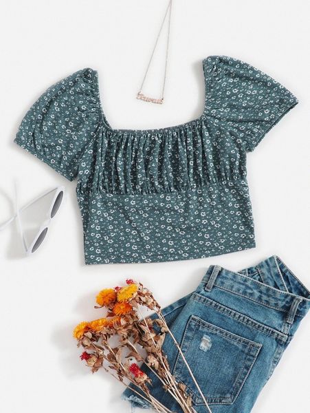 

scoop neck ditsy floral tee r7uf#, White