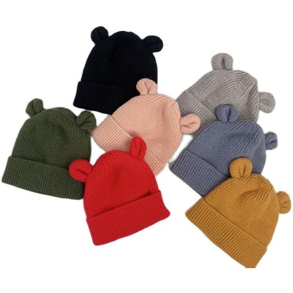 

caps & hats cute cartoon knitted soft boy girl beanie warm cap bear ears baby hat kids bonnet, Yellow