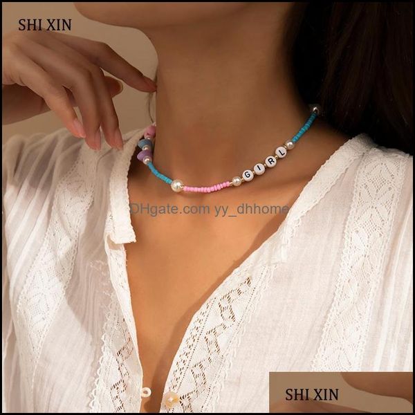 

necklaces & pendants jewelrybohemia colorf bead heart choker necklace for women fashion candy letter beaded chain on the neck jewelry choker, Golden;silver